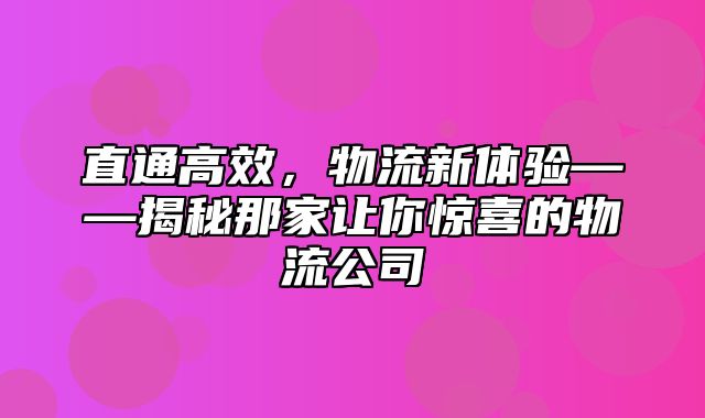 直通高效，物流新体验——揭秘那家让你惊喜的物流公司