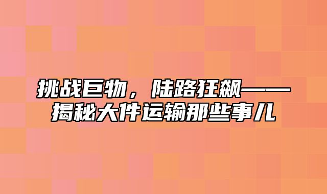 挑战巨物，陆路狂飙——揭秘大件运输那些事儿