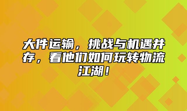大件运输，挑战与机遇并存，看他们如何玩转物流江湖！
