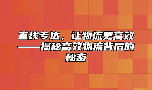 直线专达，让物流更高效——揭秘高效物流背后的秘密