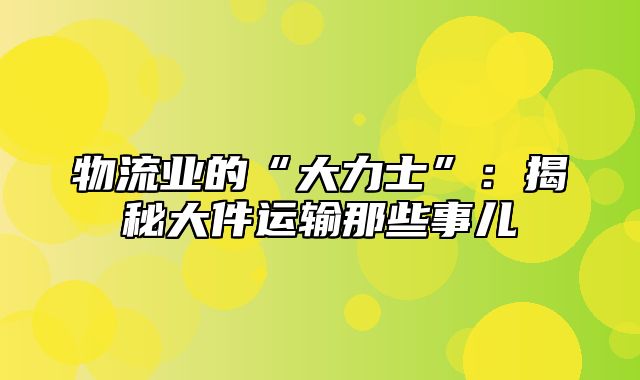 物流业的“大力士”：揭秘大件运输那些事儿