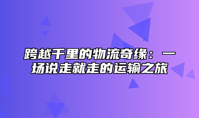 跨越千里的物流奇缘：一场说走就走的运输之旅