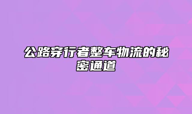 公路穿行者整车物流的秘密通道