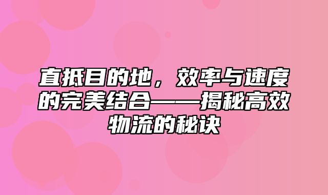 直抵目的地，效率与速度的完美结合——揭秘高效物流的秘诀