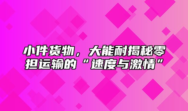 小件货物，大能耐揭秘零担运输的“速度与激情”