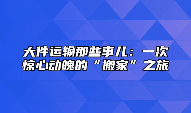 大件运输那些事儿：一次惊心动魄的“搬家”之旅