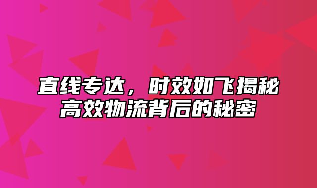 直线专达，时效如飞揭秘高效物流背后的秘密