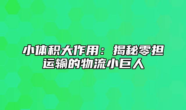 小体积大作用：揭秘零担运输的物流小巨人