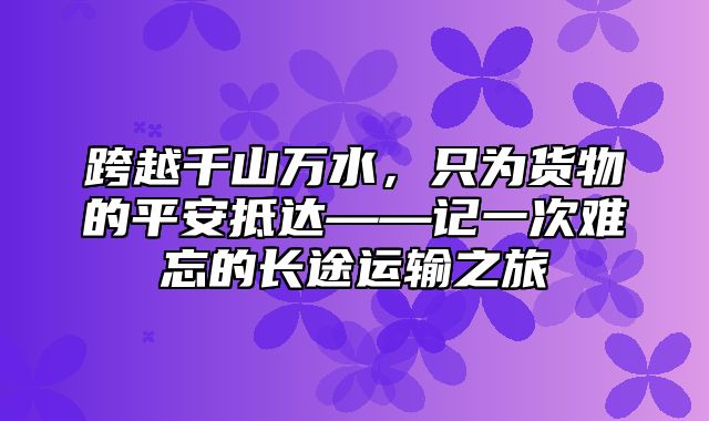 跨越千山万水，只为货物的平安抵达——记一次难忘的长途运输之旅