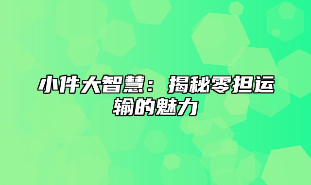 小件大智慧：揭秘零担运输的魅力