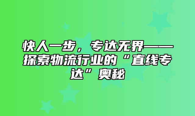 快人一步，专达无界——探索物流行业的“直线专达”奥秘