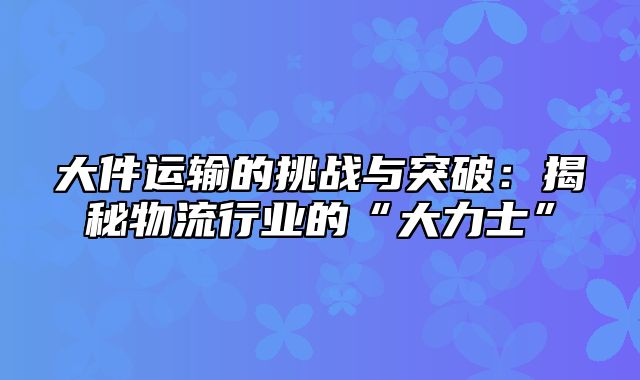 大件运输的挑战与突破：揭秘物流行业的“大力士”