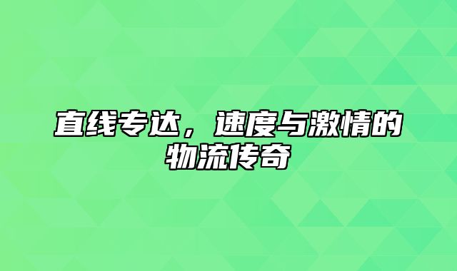 直线专达，速度与激情的物流传奇