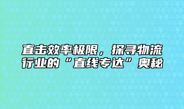 直击效率极限，探寻物流行业的“直线专达”奥秘
