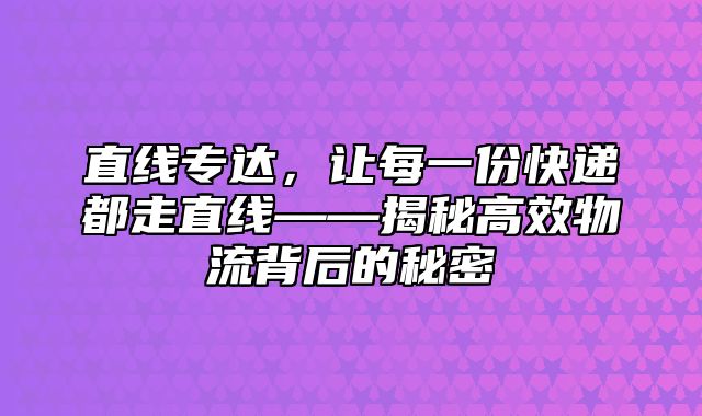 直线专达，让每一份快递都走直线——揭秘高效物流背后的秘密