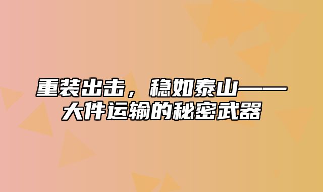 重装出击，稳如泰山——大件运输的秘密武器