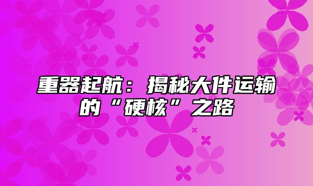 重器起航：揭秘大件运输的“硬核”之路