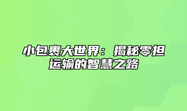 小包裹大世界：揭秘零担运输的智慧之路