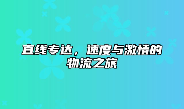 直线专达，速度与激情的物流之旅