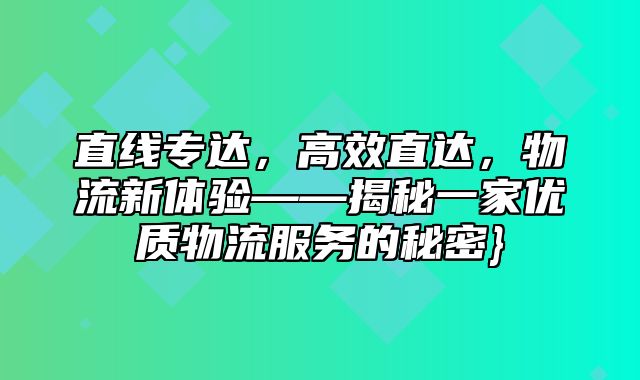 直线专达，高效直达，物流新体验——揭秘一家优质物流服务的秘密}