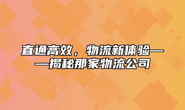 直通高效，物流新体验——揭秘那家物流公司