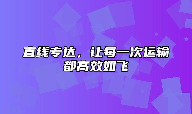直线专达，让每一次运输都高效如飞