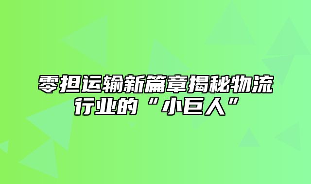 零担运输新篇章揭秘物流行业的“小巨人”