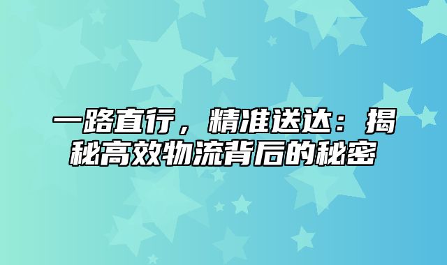 一路直行，精准送达：揭秘高效物流背后的秘密
