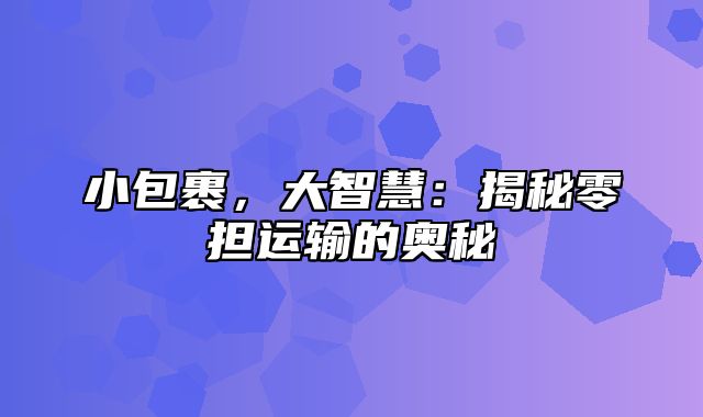 小包裹，大智慧：揭秘零担运输的奥秘