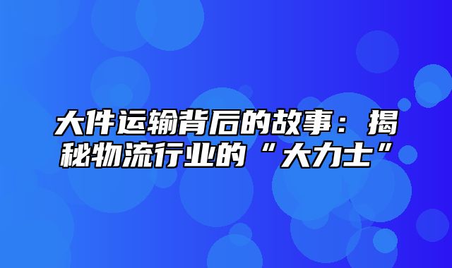 大件运输背后的故事：揭秘物流行业的“大力士”