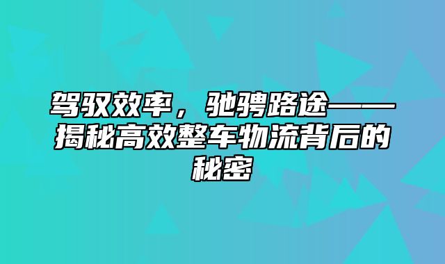 驾驭效率，驰骋路途——揭秘高效整车物流背后的秘密
