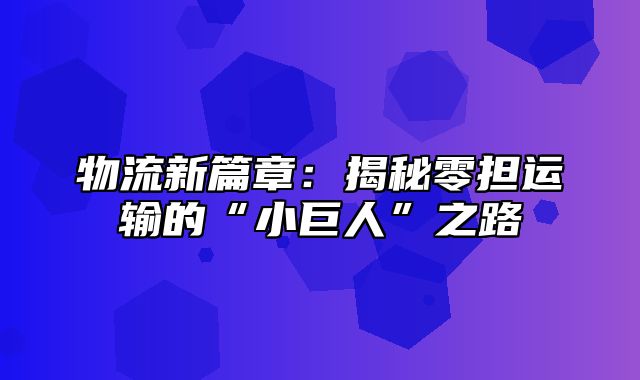 物流新篇章：揭秘零担运输的“小巨人”之路