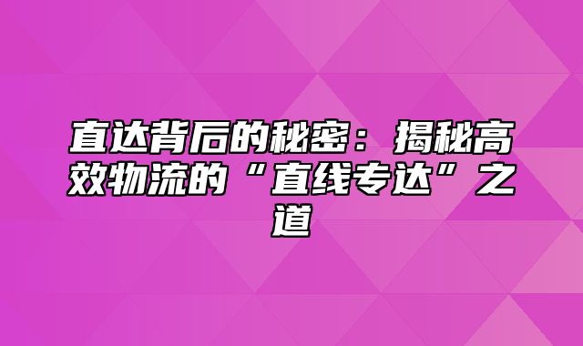 直达背后的秘密：揭秘高效物流的“直线专达”之道