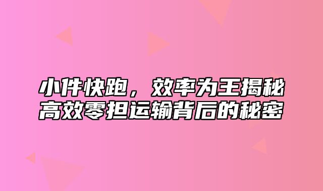 小件快跑，效率为王揭秘高效零担运输背后的秘密