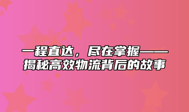 一程直达，尽在掌握——揭秘高效物流背后的故事