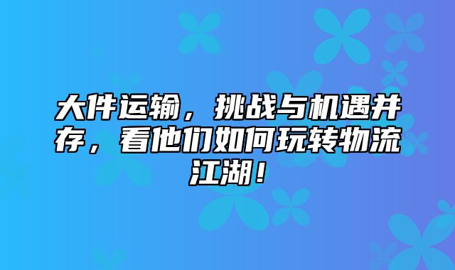 大件运输，挑战与机遇并存，看他们如何玩转物流江湖！