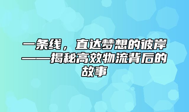 一条线，直达梦想的彼岸——揭秘高效物流背后的故事
