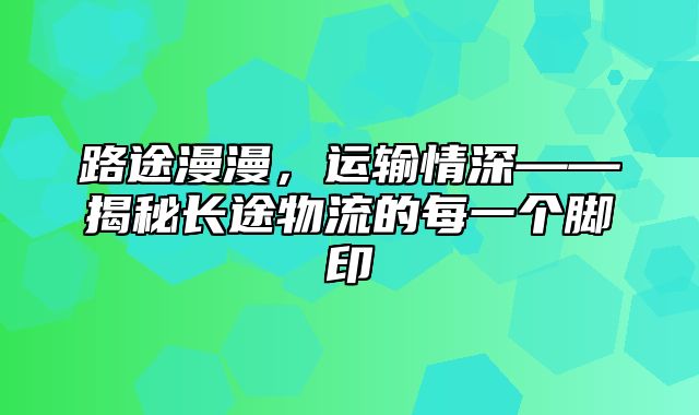 路途漫漫，运输情深——揭秘长途物流的每一个脚印
