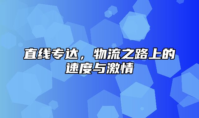 直线专达，物流之路上的速度与激情