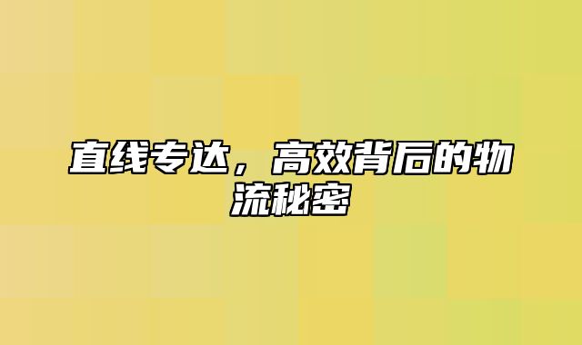 直线专达，高效背后的物流秘密