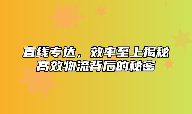 直线专达，效率至上揭秘高效物流背后的秘密
