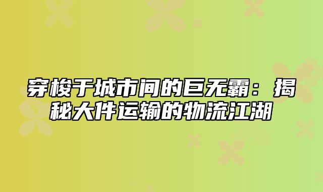 穿梭于城市间的巨无霸：揭秘大件运输的物流江湖