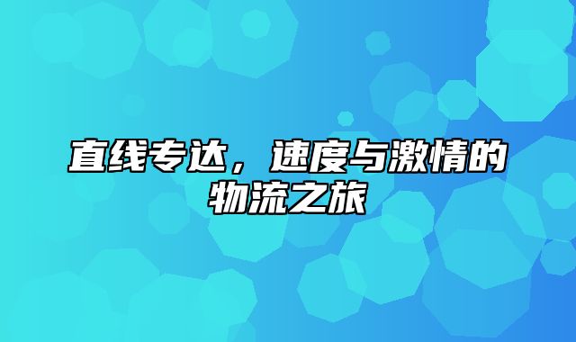 直线专达，速度与激情的物流之旅