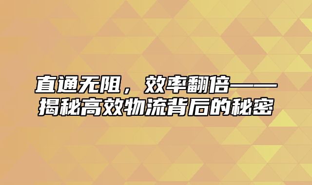 直通无阻，效率翻倍——揭秘高效物流背后的秘密