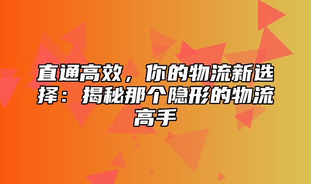 直通高效，你的物流新选择：揭秘那个隐形的物流高手