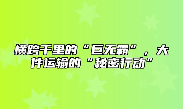 横跨千里的“巨无霸”，大件运输的“秘密行动”