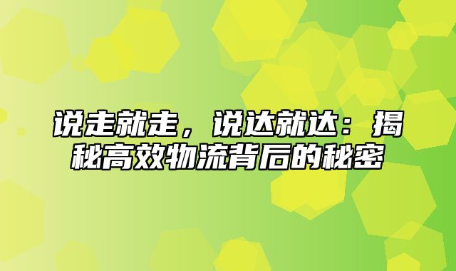 说走就走，说达就达：揭秘高效物流背后的秘密