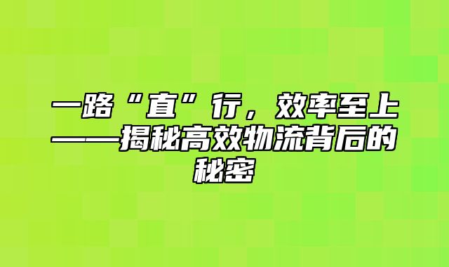一路“直”行，效率至上——揭秘高效物流背后的秘密