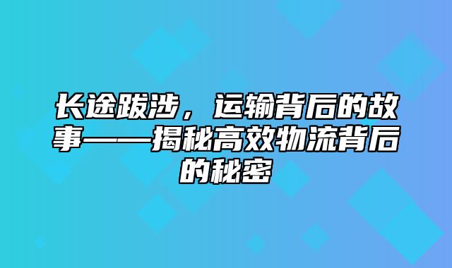 长途跋涉，运输背后的故事——揭秘高效物流背后的秘密