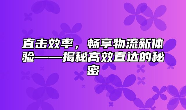 直击效率，畅享物流新体验——揭秘高效直达的秘密